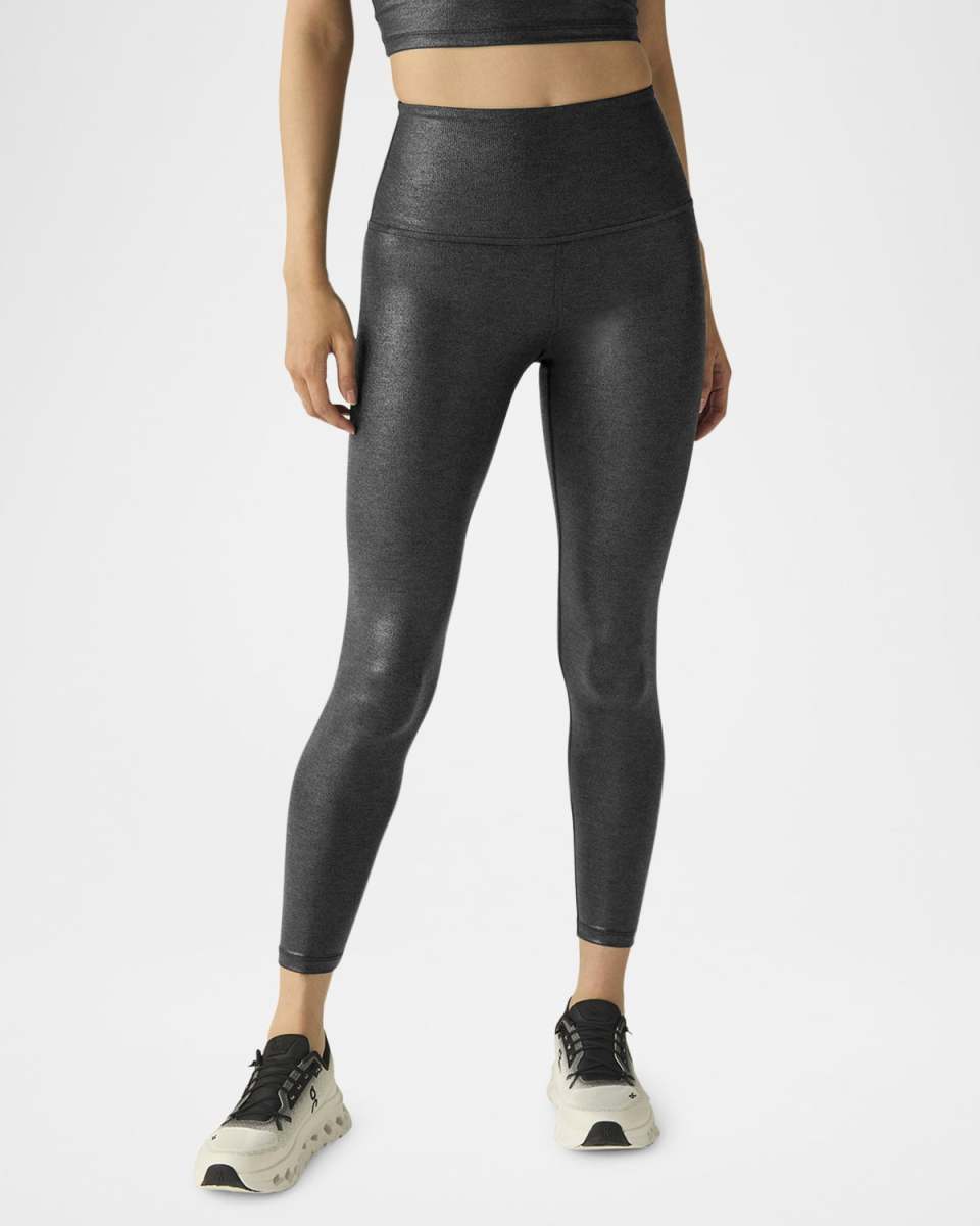 Metallic High-Waisted Midi Leggings